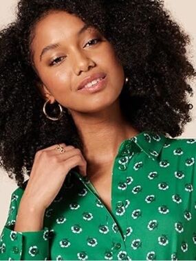 New Amazon Essentials Women’s Green Floral Printed Button-Up Blouse Size XL